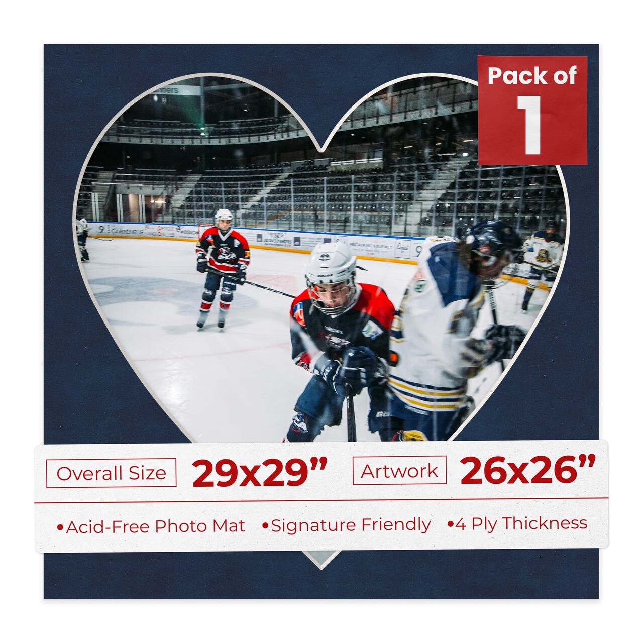 Navy Suede Mat Board for 29x29 Frames - Heart Opening for 26x26 Photos